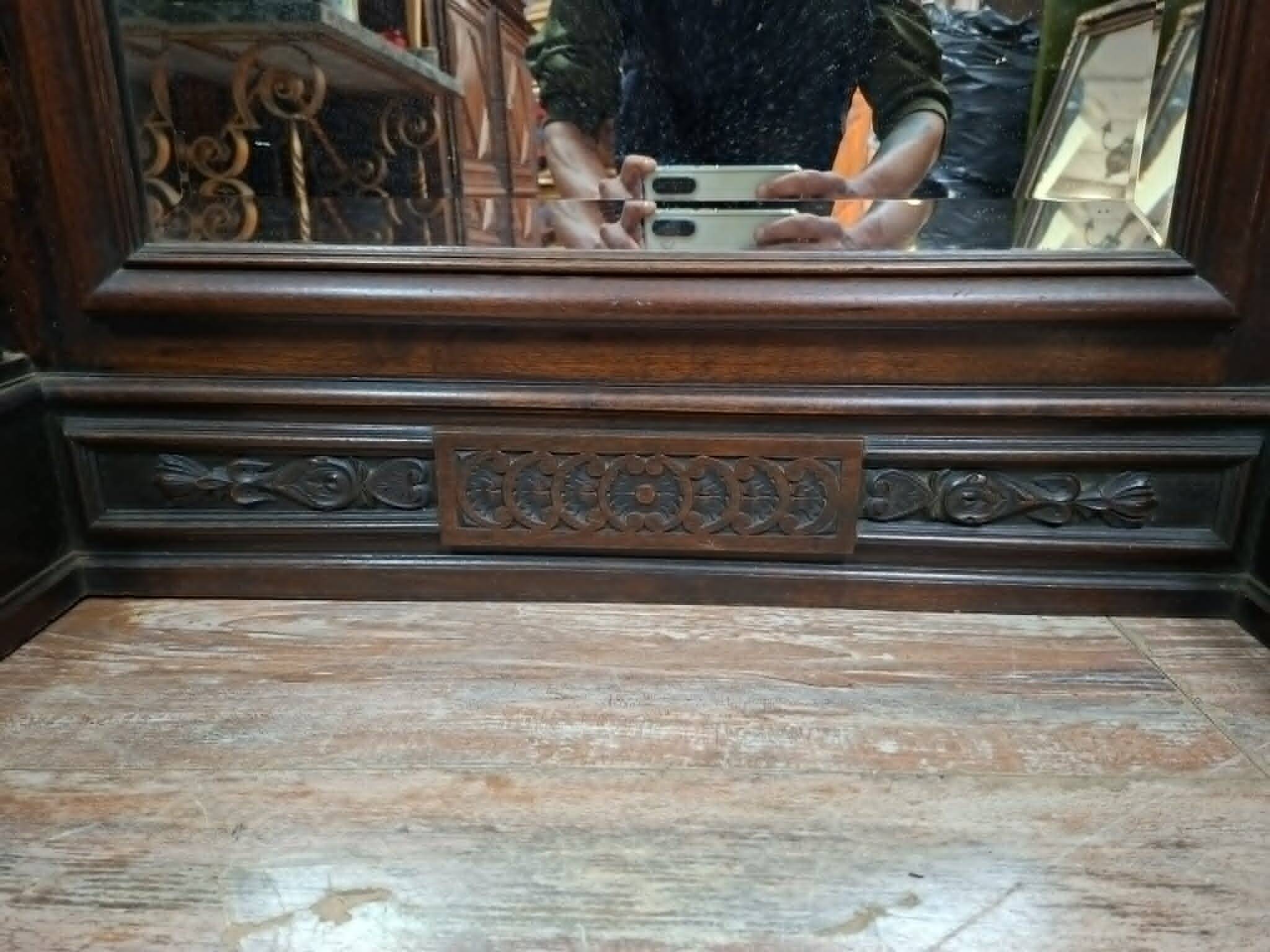 Large Buffet Mirror or Psyche in Henri II Style, Carved Walnut, Late 19th Century