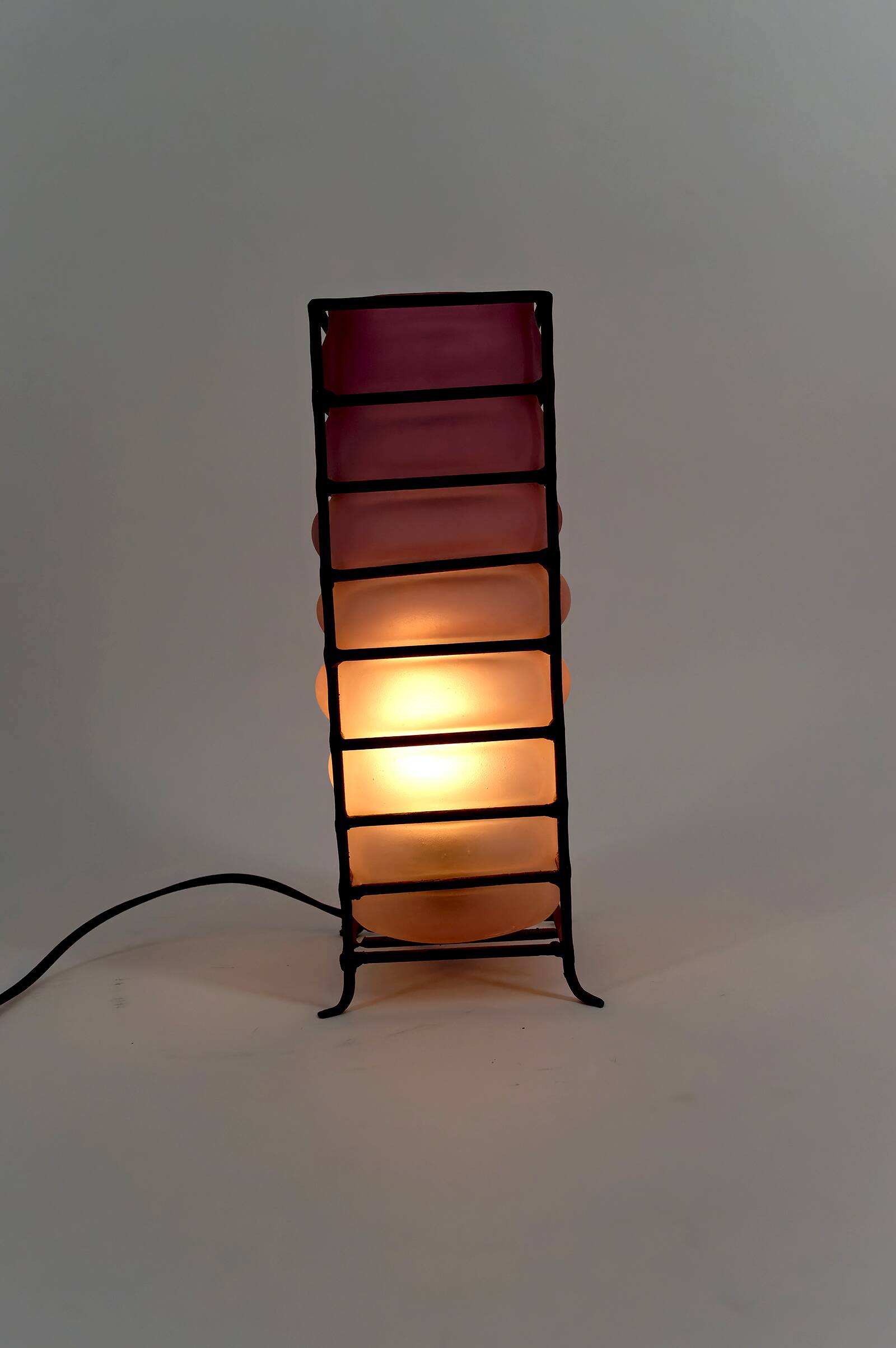 Modernist Glass Paste and Wrought Iron Table Lamp, Circa 1950-1960