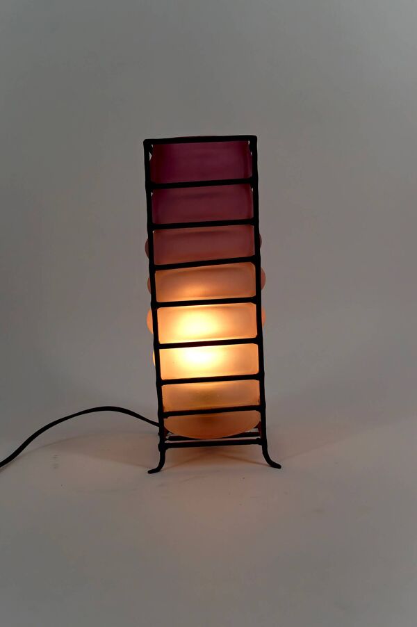 Lampe de Table Moderniste en Pâte de Verre et Fer Forgé, Circa 1950-1960