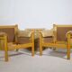 Mid-Century Camel Leather Armchairs with Ottomans, Set of 2, 1970s