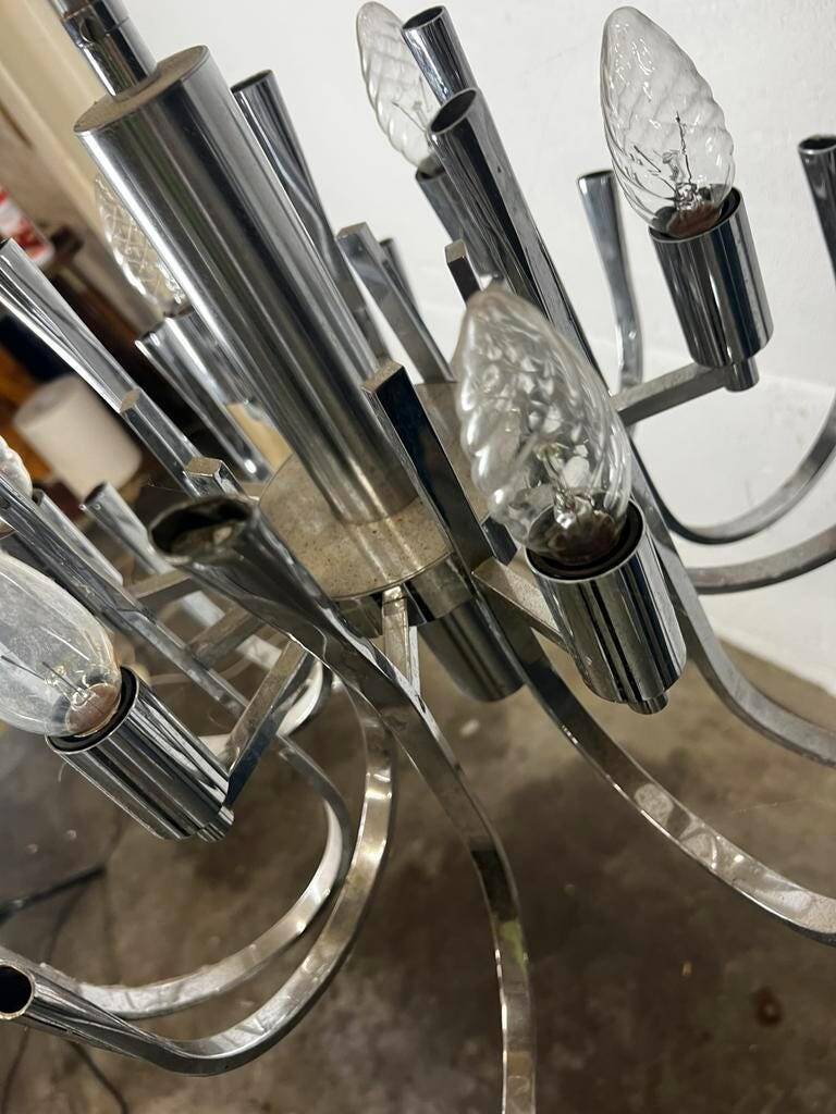 Lustre vintage chromé / suspension avec 6 points lumineux