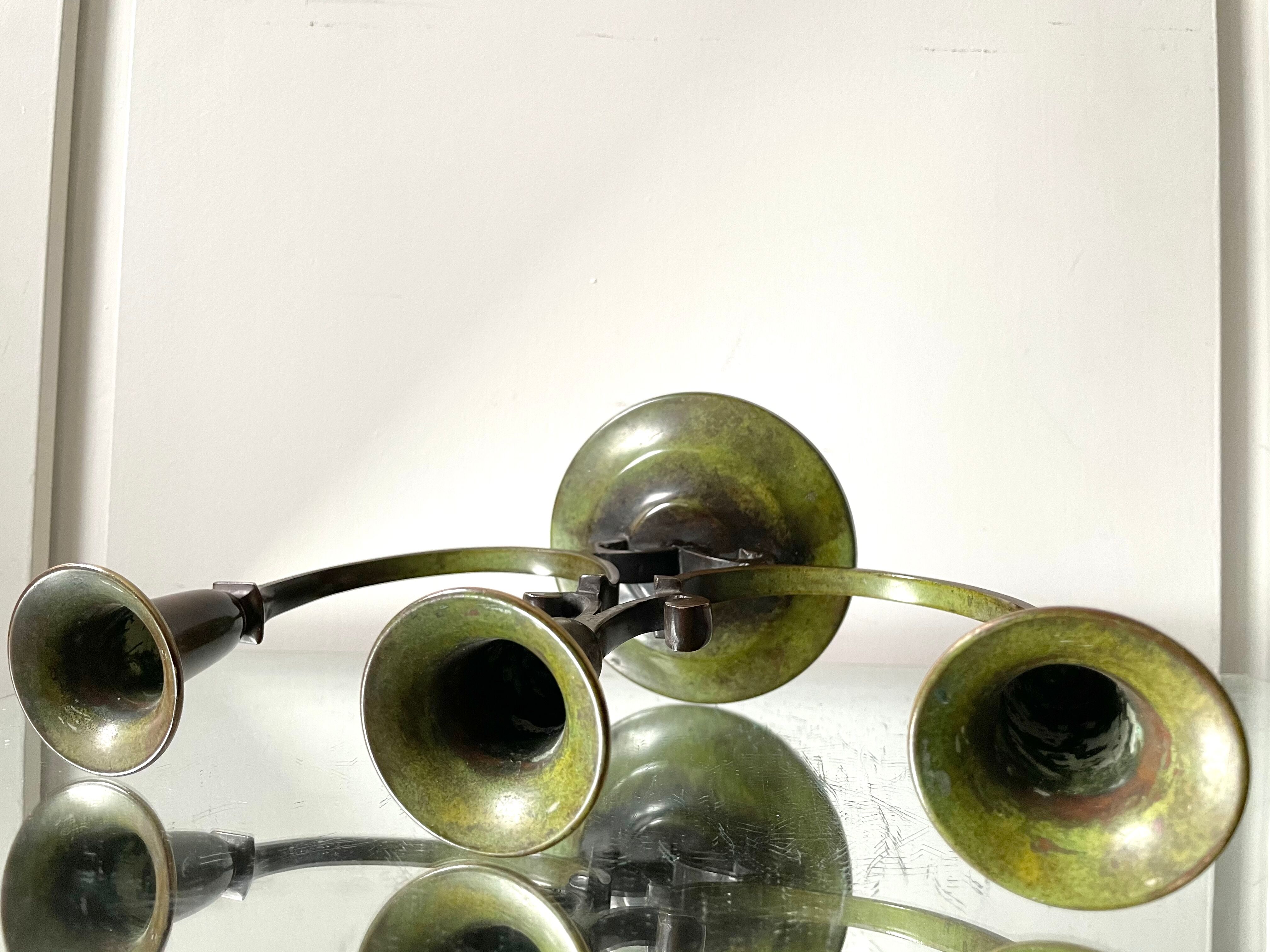 Art Deco Swedish Grace  candleholder in Varnish Verdigris Brass