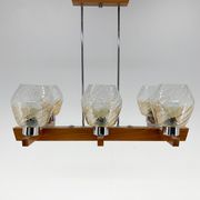 1970's Wood, Chrome & Glass Chandelier by Elektroinstala Decin, Labeled