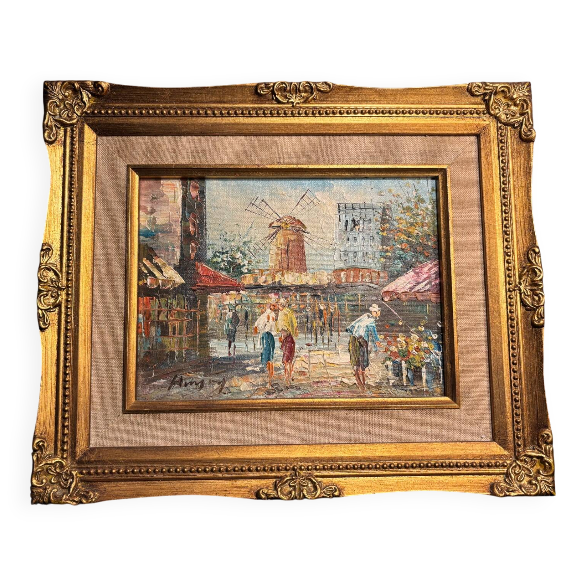 Oil painting. "Montmartre Moulin Rouge"