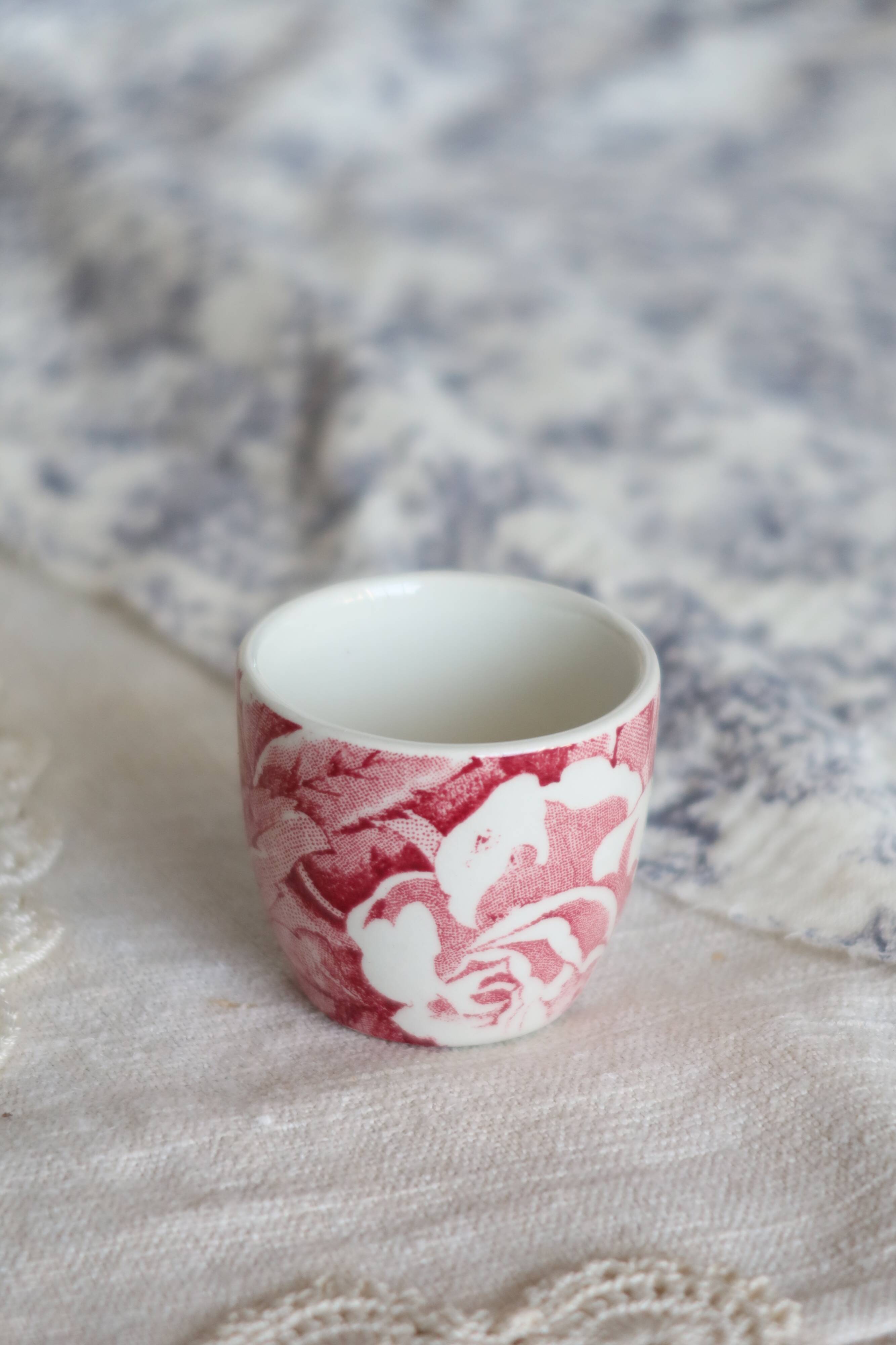 Antique English Burleigh Victorian Chintz Red Earthenware Egg Cup