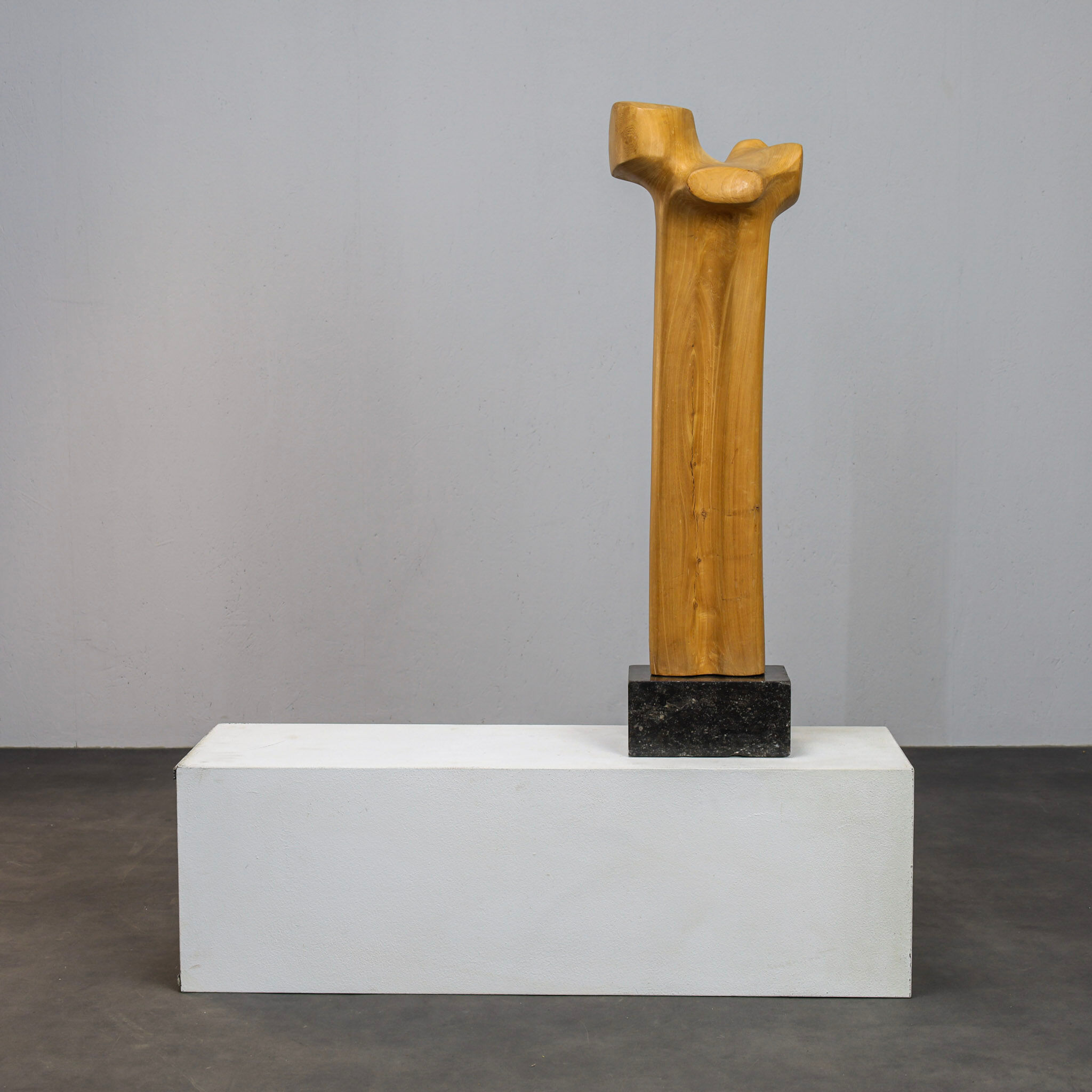 Abstract biomorphic sculpture in carved wood and stone, 1970s