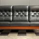 Teak and Black Leather 32 seat sofa by HS Denmark 1970s
