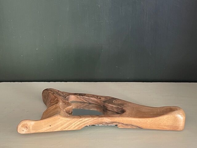 Brutalist mirror made of olive wood