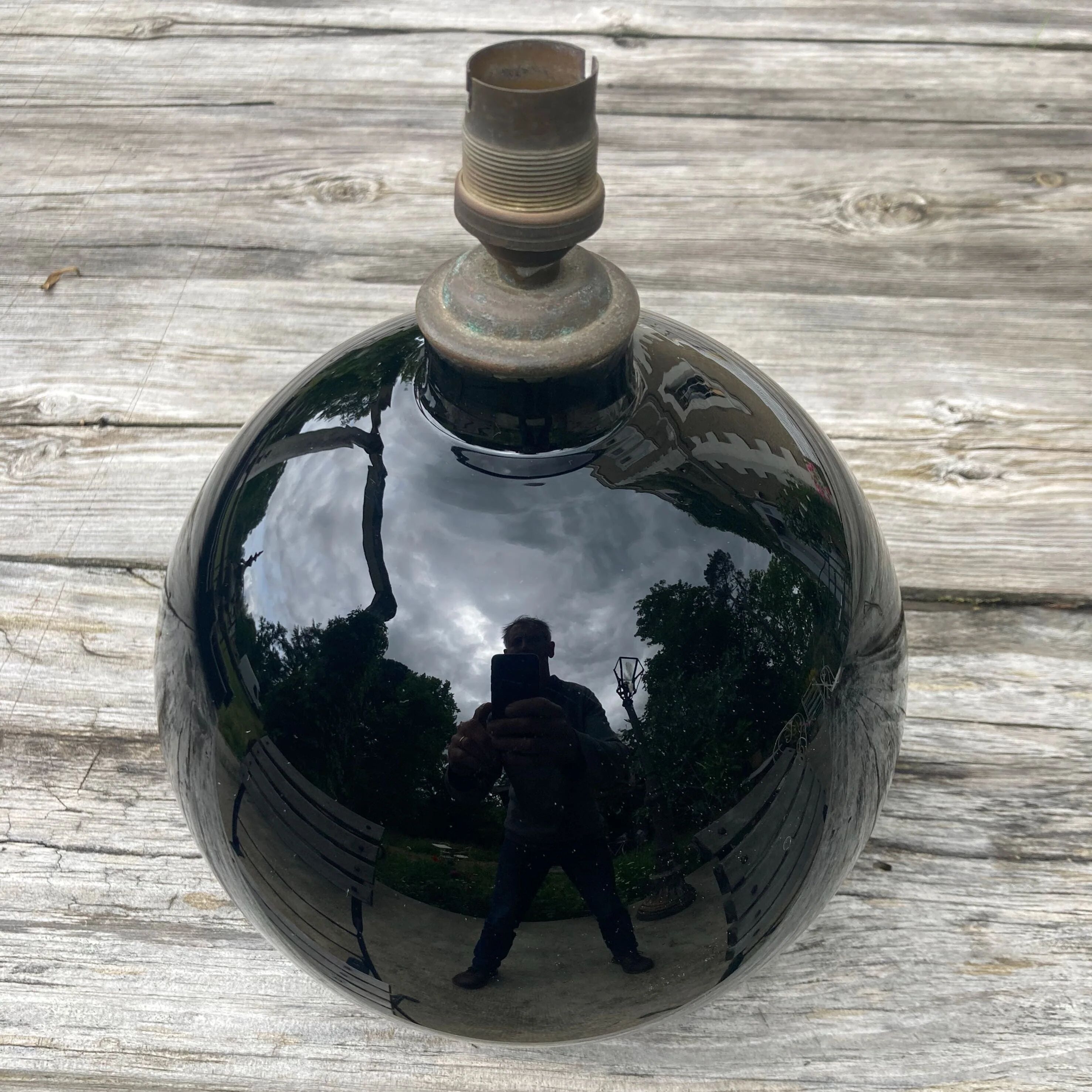 Black opaline ball lamp Art Deco