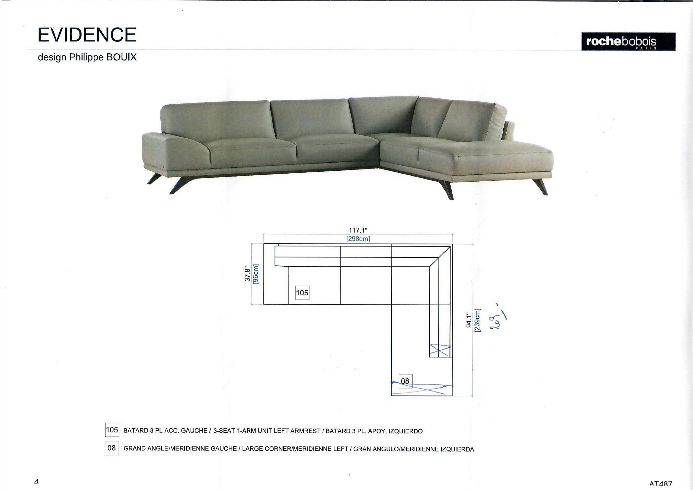 Roche bobois evidence corner sofa medium grey and 3 poufs
