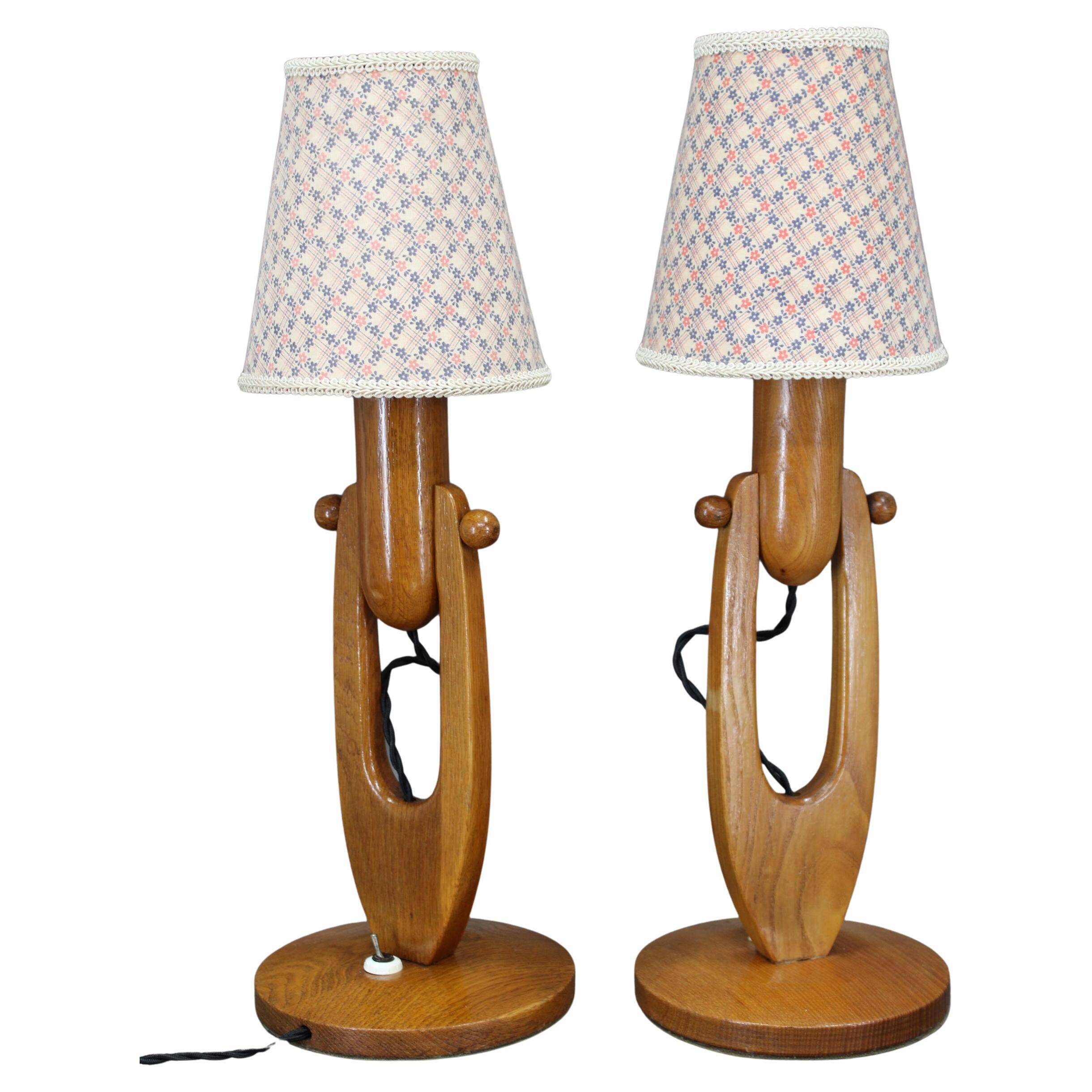 Pair of mid-century adjustable wooden table lamps, Czechoslovakia, 1970s