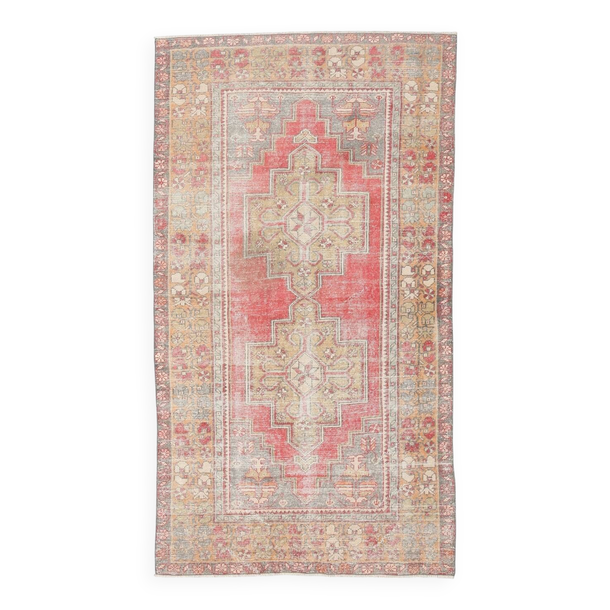 4x8 Red & Beige Geometric Tribal Turkish Rug, 135x252Cm