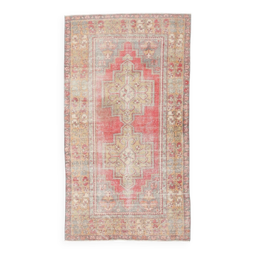 4x8 Red & Beige Geometric Tribal Turkish Rug, 135x252Cm