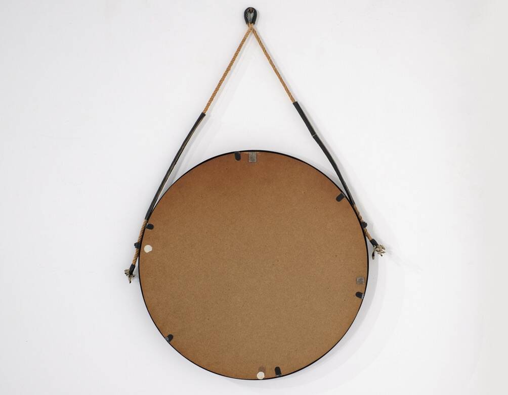 Vintage round steel mirror, Italy, 1970s.