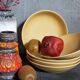 Five vintage natural stoneware soup plates