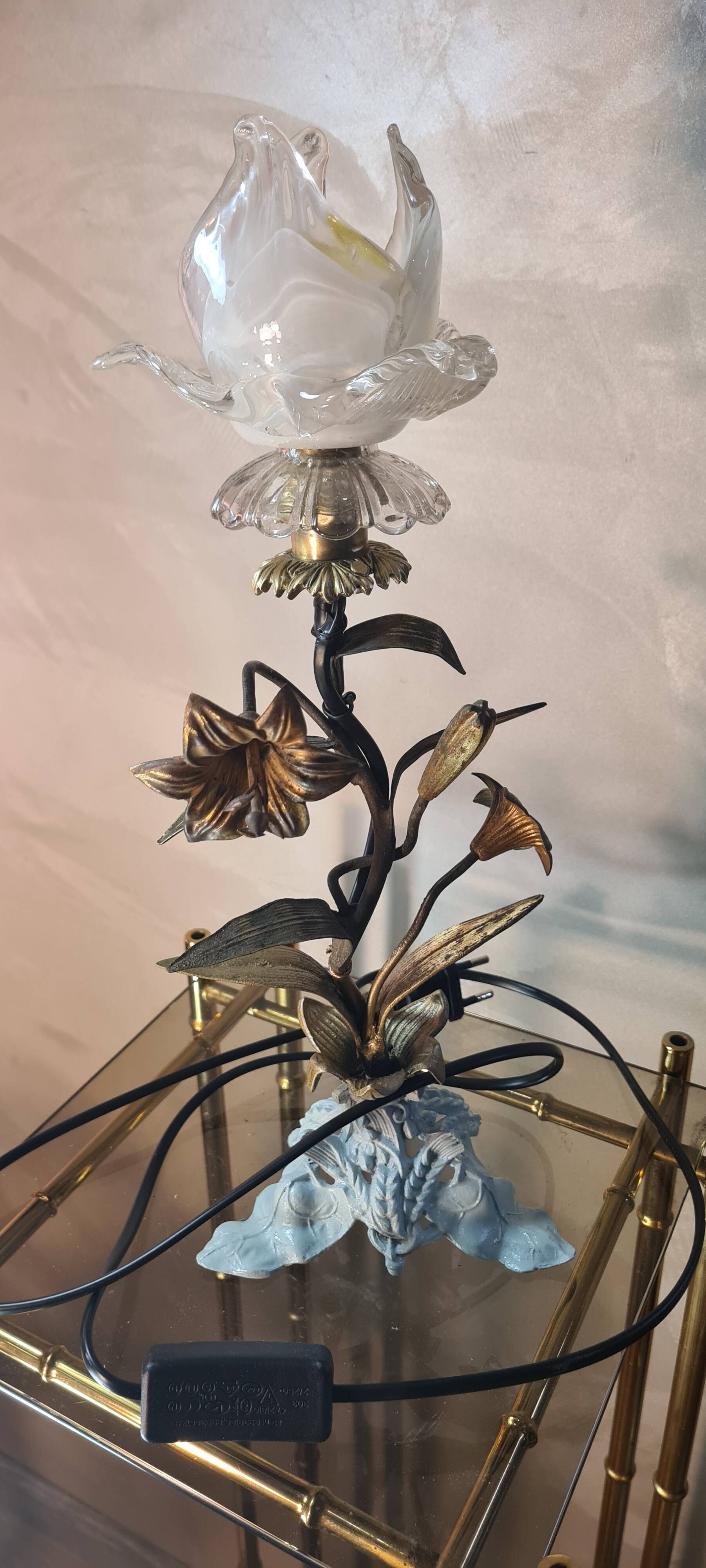 brass and pewter floral lamp 1900 art nouveau murano tulip 37x16