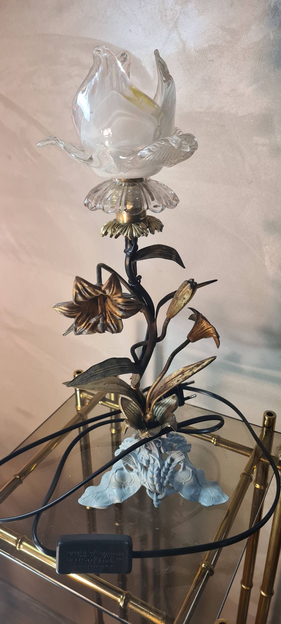 brass and pewter floral lamp 1900 art nouveau murano tulip 37x16