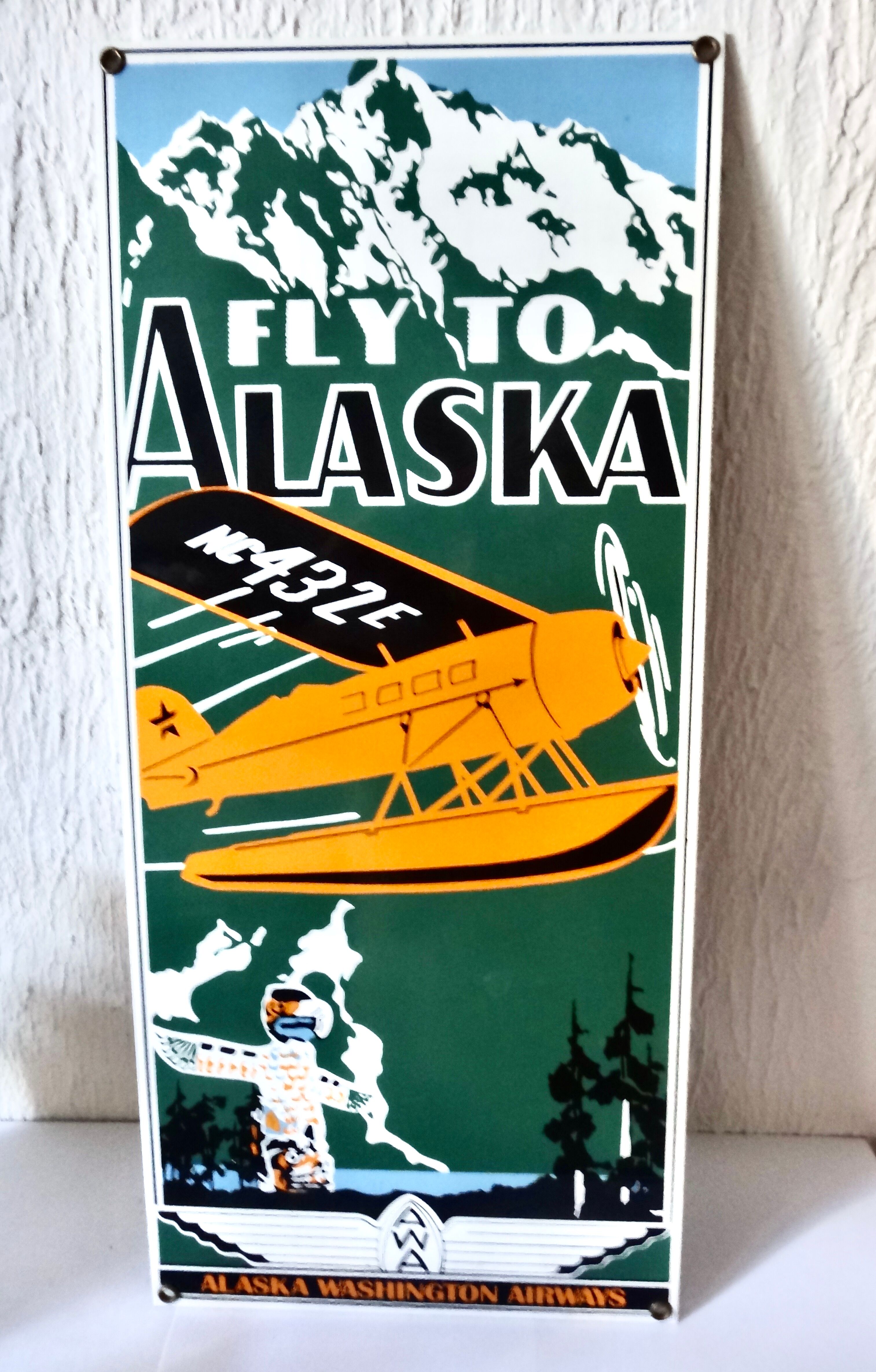 Plaque emaillèe fly to Alaska