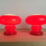 Paire de lampes champignon verre rouge space age années 70
