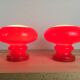 Pair of mushroom lamps red glass space age, 70s