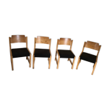 Set of 4 vintage chairs 1980's in beech, thermoformed on the back