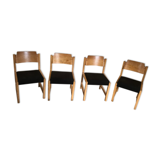 Set of 4 vintage chairs 1980's in beech, thermoformed on the back