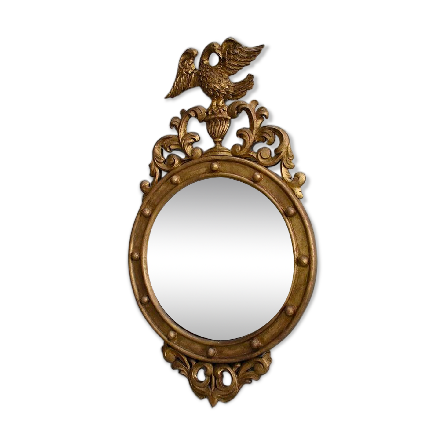 Ancient golden wood witch mirror - late 19th century