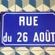 August 26 street sign in enameled sheet metal