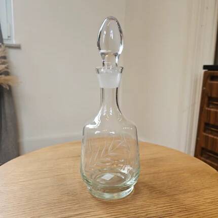 Vintage crystal carafe engraved with ears of wheat.