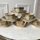 set of 6 cups, octagonal subcups and milk pot in ceramic sandstone of the Morvan years 60-70