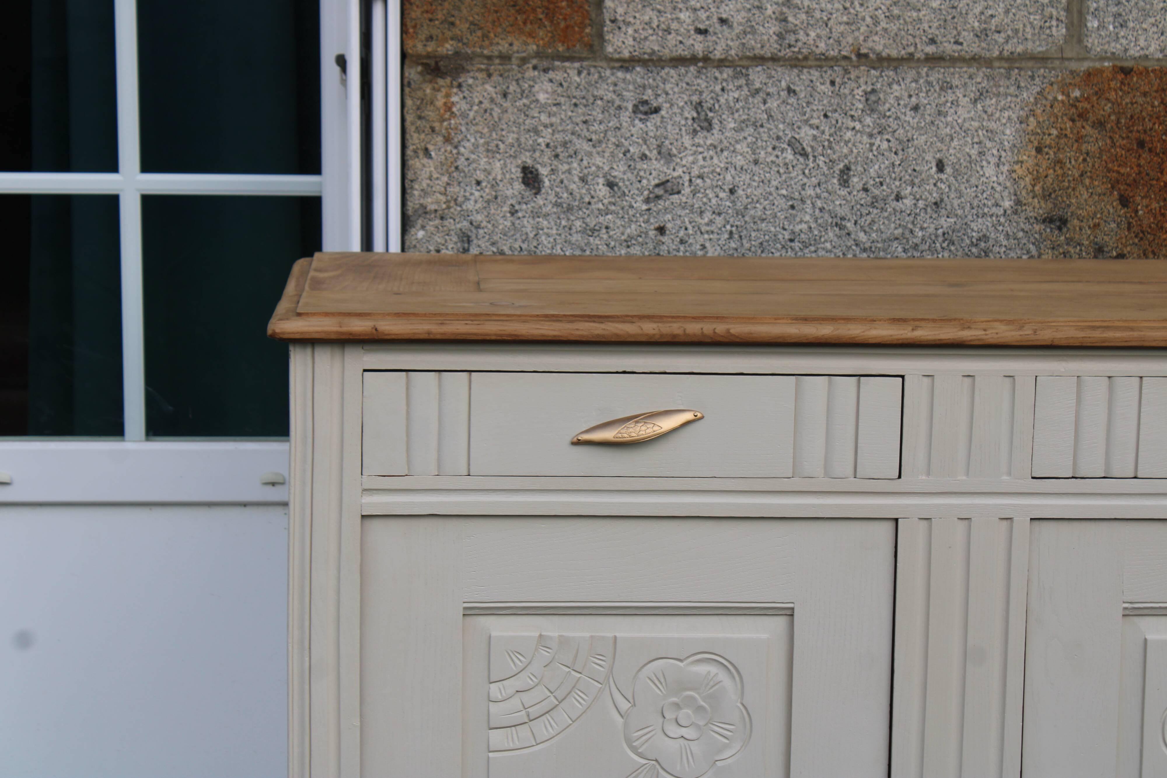 Buffet art déco rénové - Beige Glaise Ripolin - H100 x L133 x P52 cm