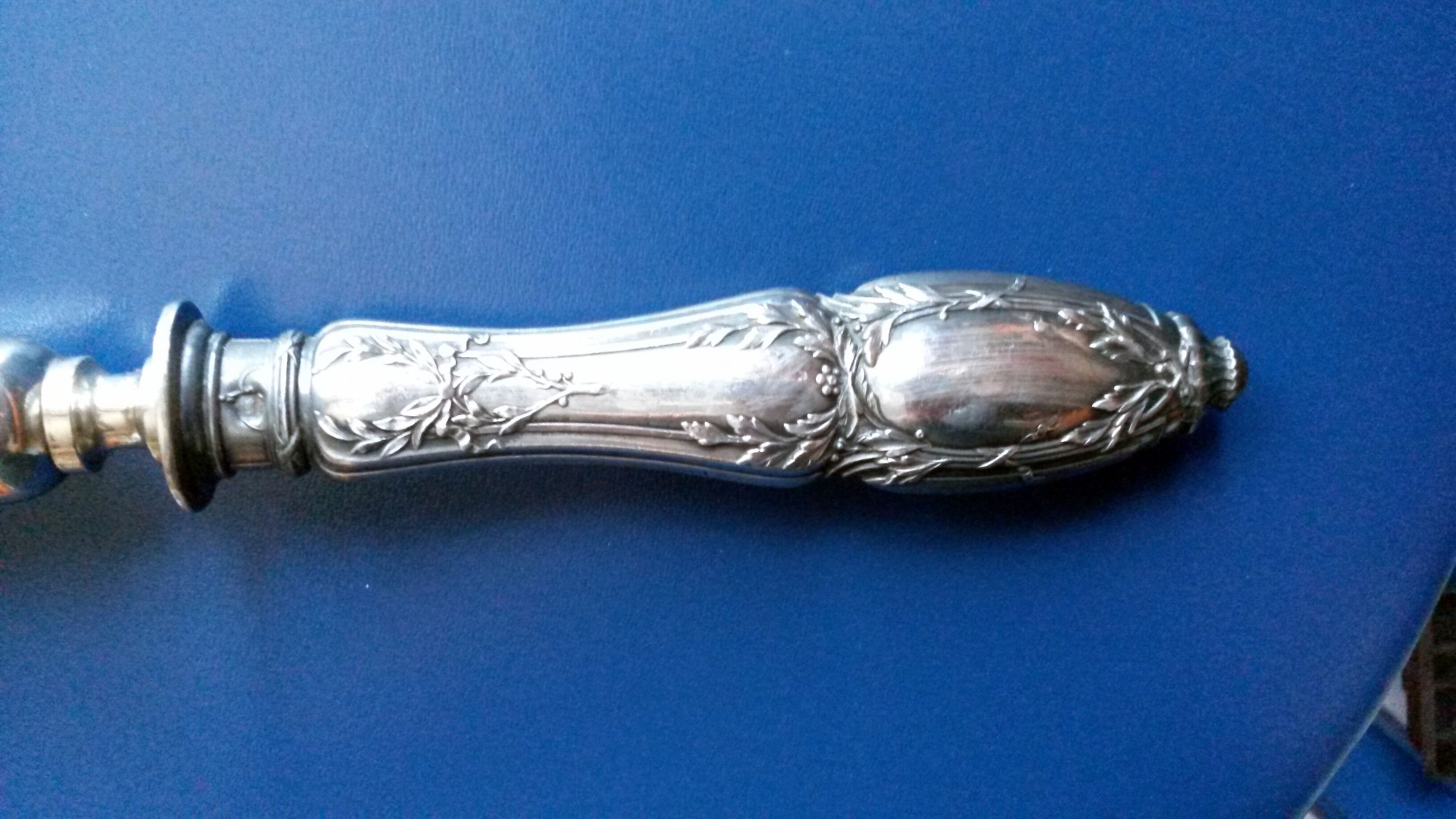 Napoleon III leg of lamb service, silver handle, stainless steel blade