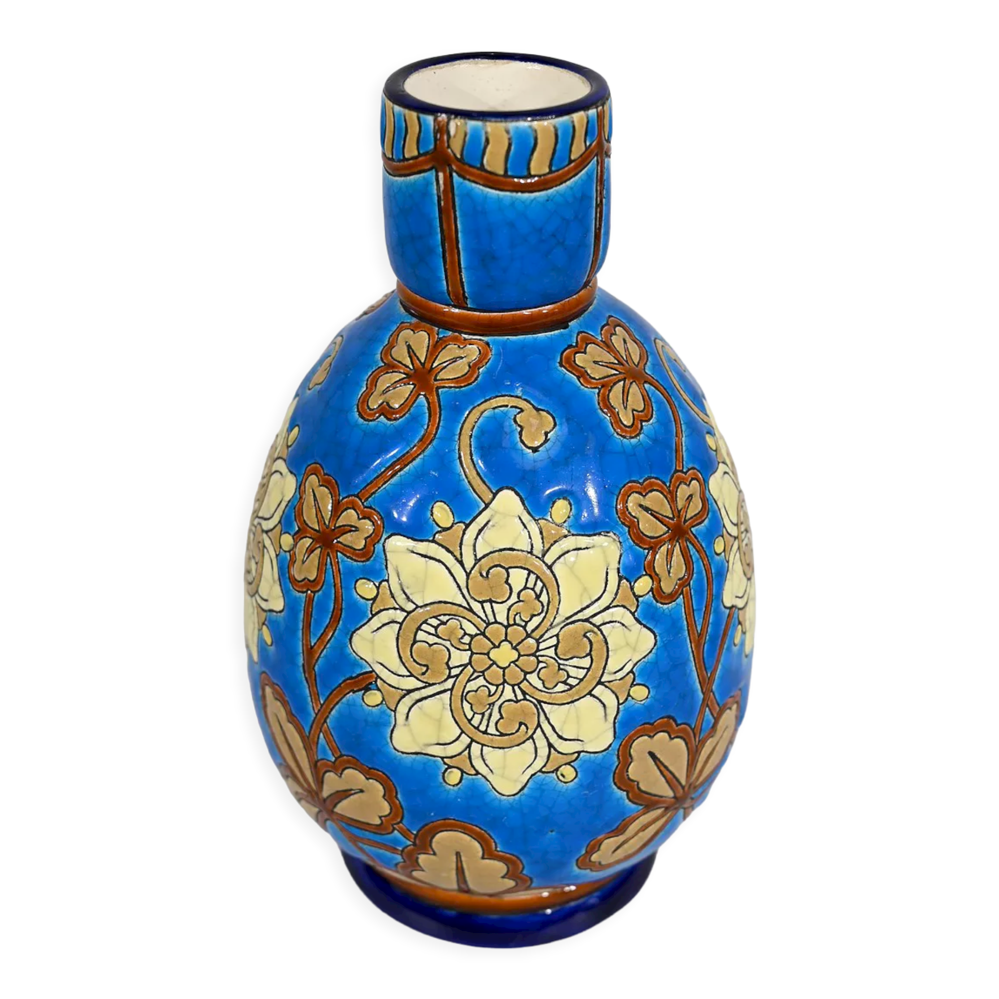 Vase decorated with flowers in enamels of longwy – early twentieth century