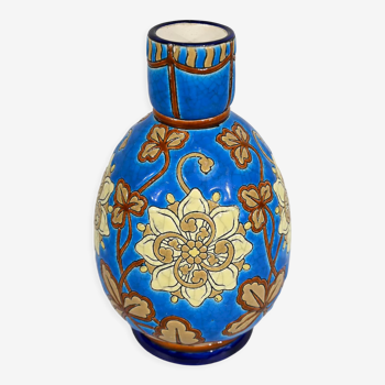 Vase decorated with flowers in enamels of longwy – early twentieth century