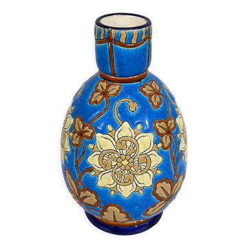 Vase decorated with flowers in enamels of longwy – early twentieth century