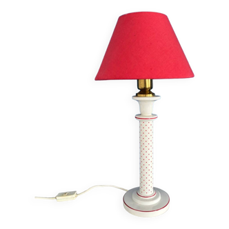 Lampe de table ceramique style boheme chic pois rouge