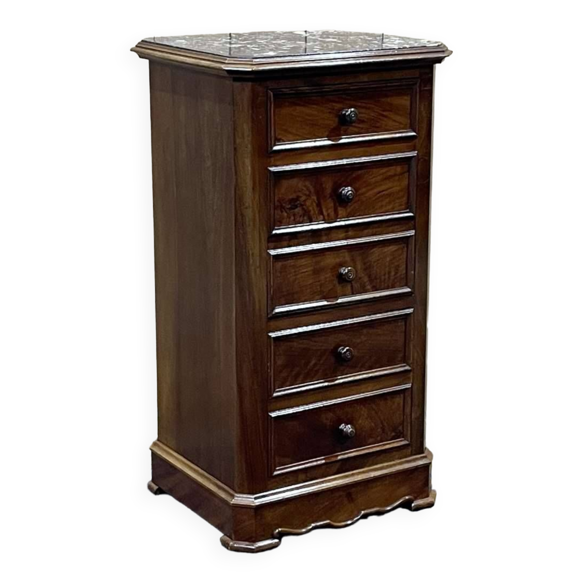 Nightstand in walnut and marble top, late 19th century