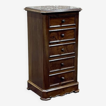 Nightstand in walnut and marble top, late 19th century