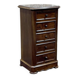 Nightstand in walnut and marble top, late 19th century