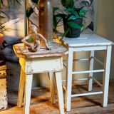 Workshop stool in antique patinated solid wood
