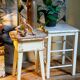 Workshop stool in antique patinated solid wood
