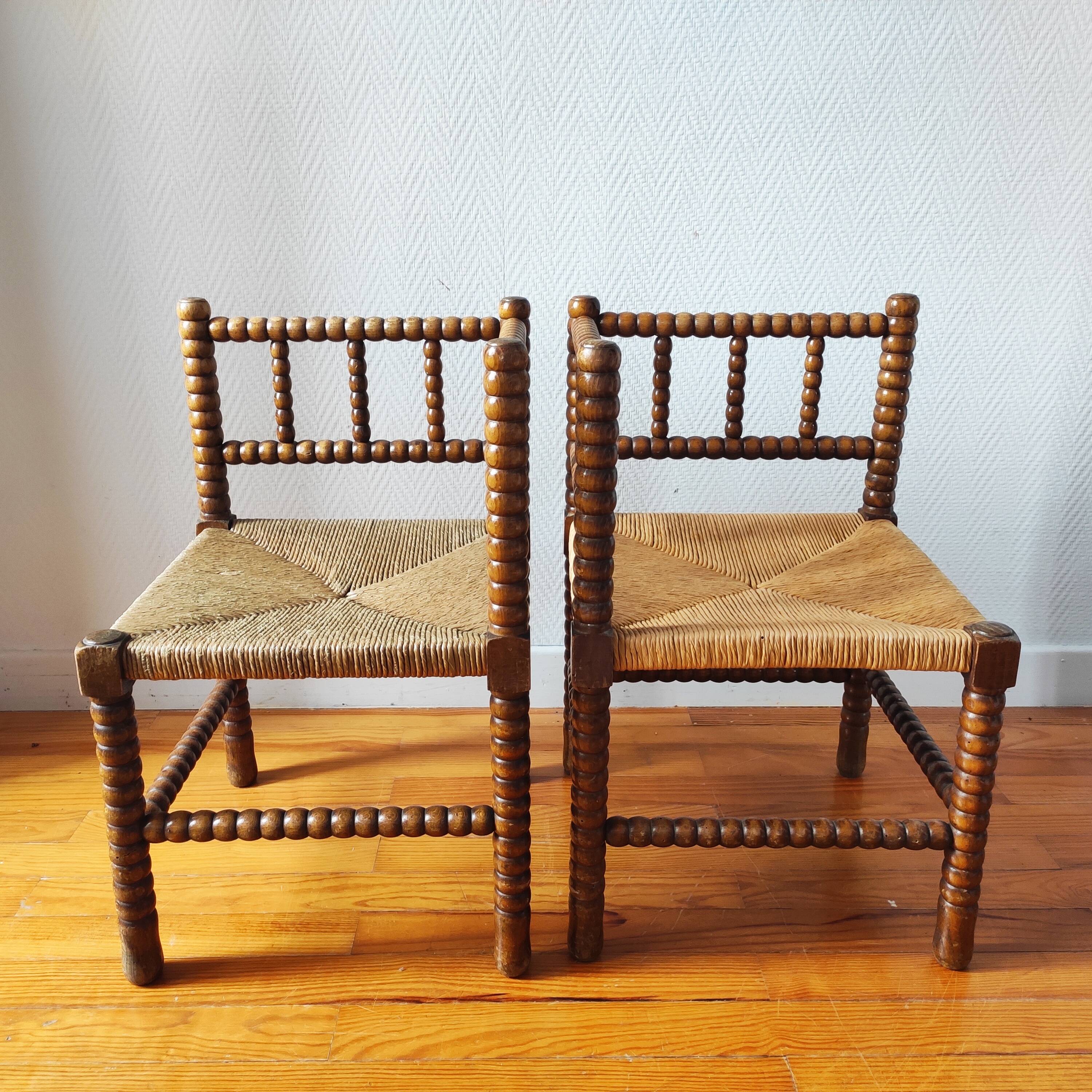 Paire de chaises anciennes bois tourné bobine