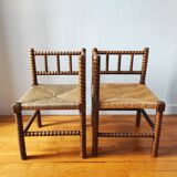 Paire de chaises anciennes bois tourné bobine
