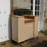 Renovated Art Deco buffet, pink marble and original mirror.