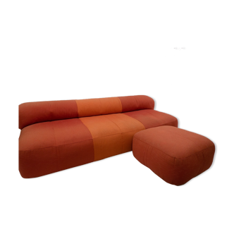 Mid century modern orange sofa & ottoman