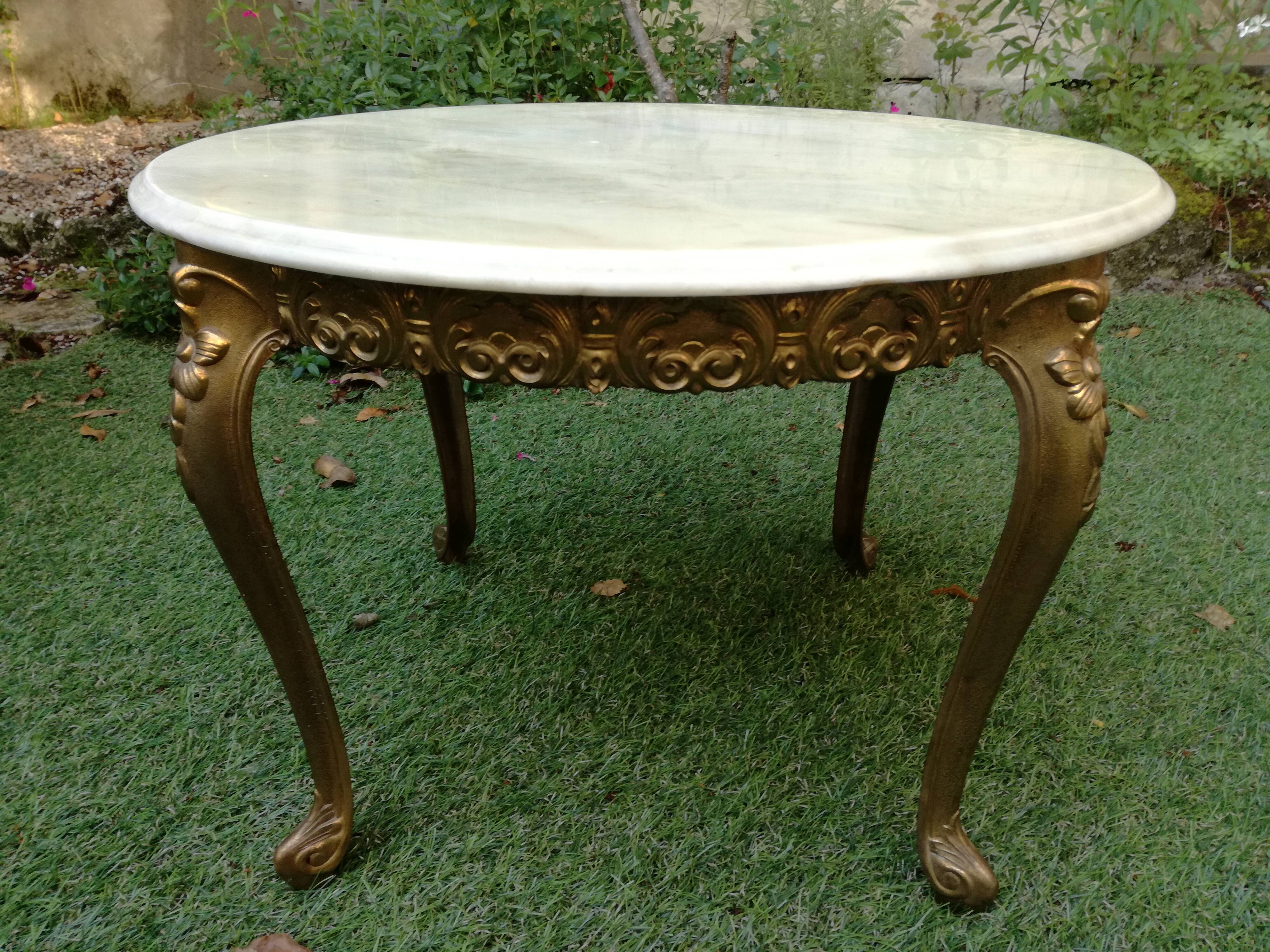 Louis XV coffee table bronze and marble