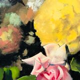 Oil on framed panel, "Bouquet of roses," 20th