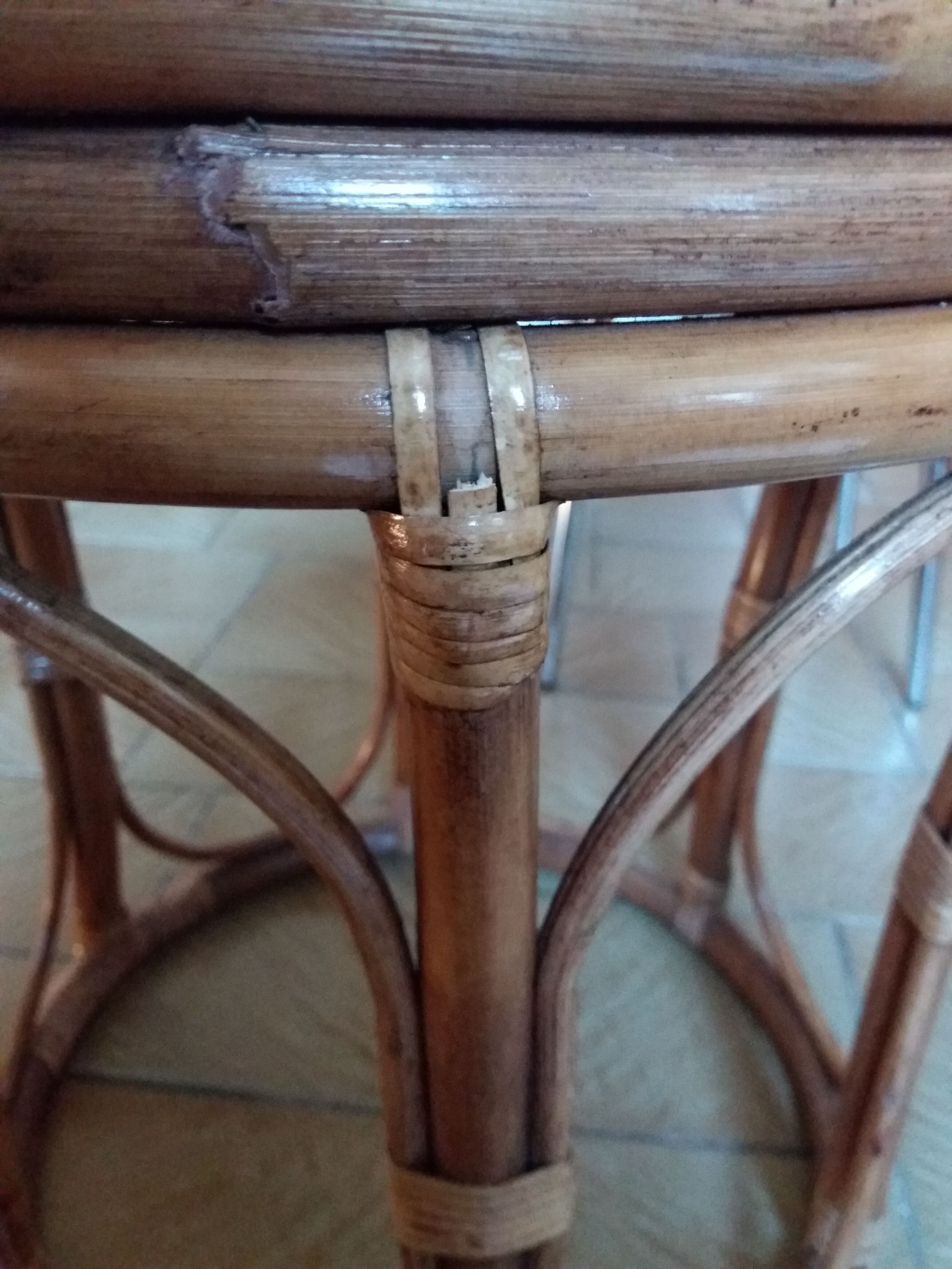 Pair of wicker rattan stool poufs