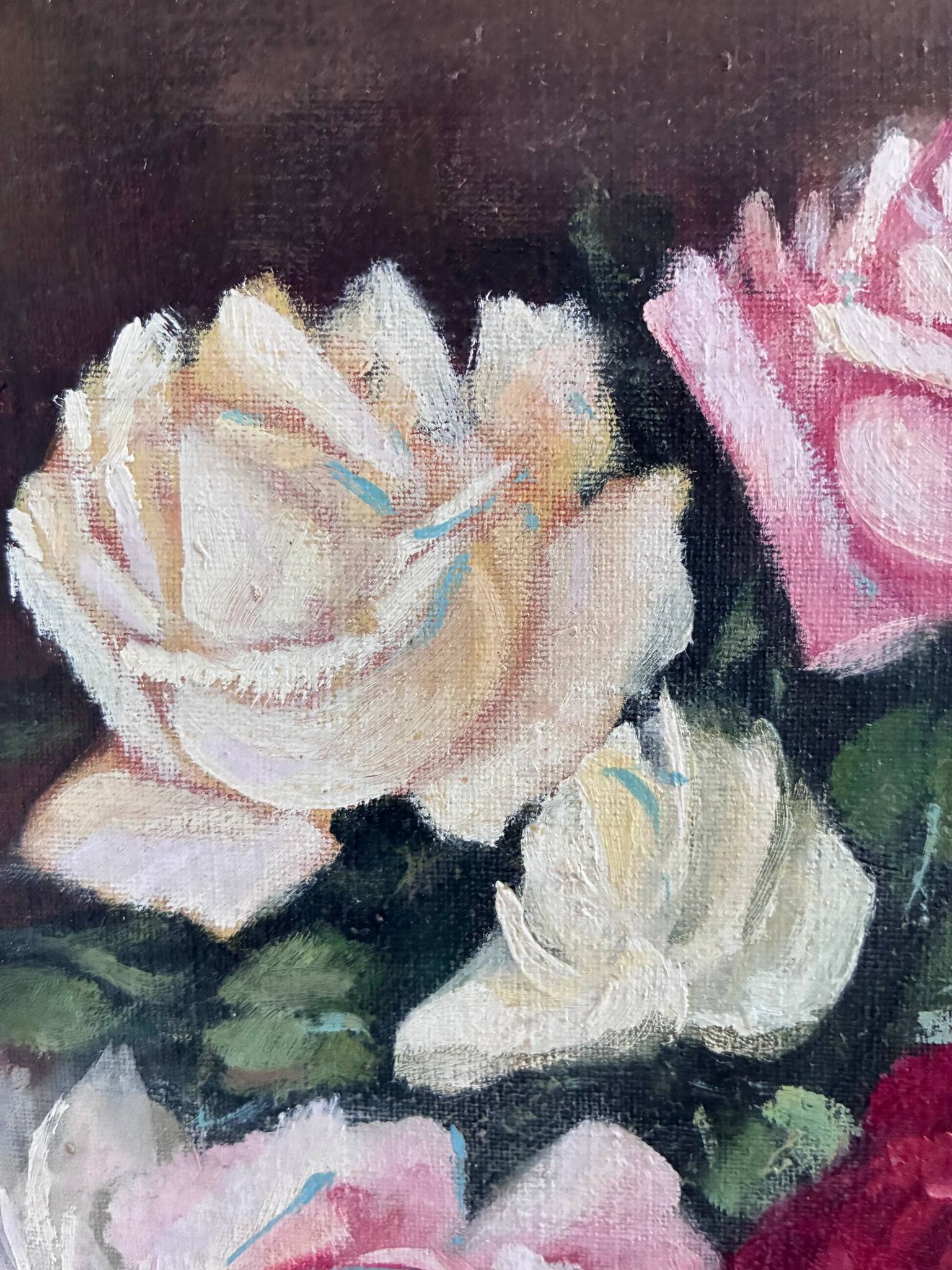 Vintage original floral rose oil painting, signed flower art