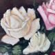 Vintage original floral rose oil painting, signed flower art